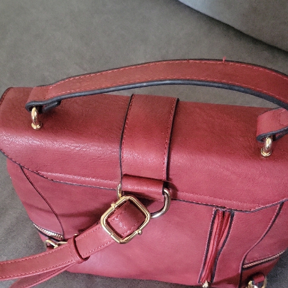 Red Faux Leather Backpack Purse - Picture 3 of 16